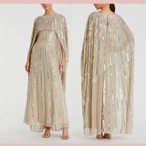 Mac Duggal Gold Sequin Cape Gown